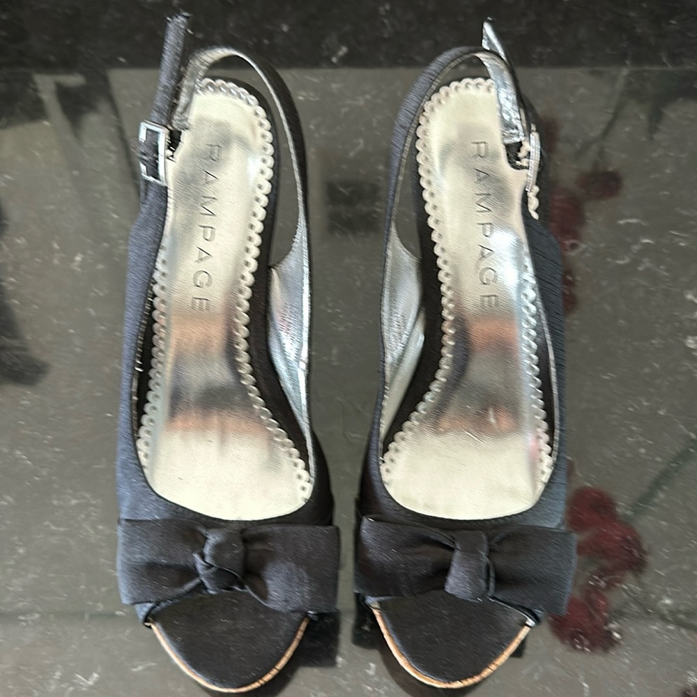 Rampage Black Fabric Platform Cork Heel Sling Back Sandals Size 6.5 M